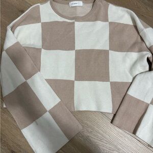 Checkered Beige and White Sweater